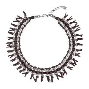 ROCK CROCO Braided Leather Fringe BOHO Silver plated Bezel Statement Necklace